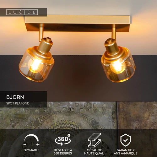 Lucide BJORN - Spot plafond - 2xE14 - Or Mat / Laiton - USP